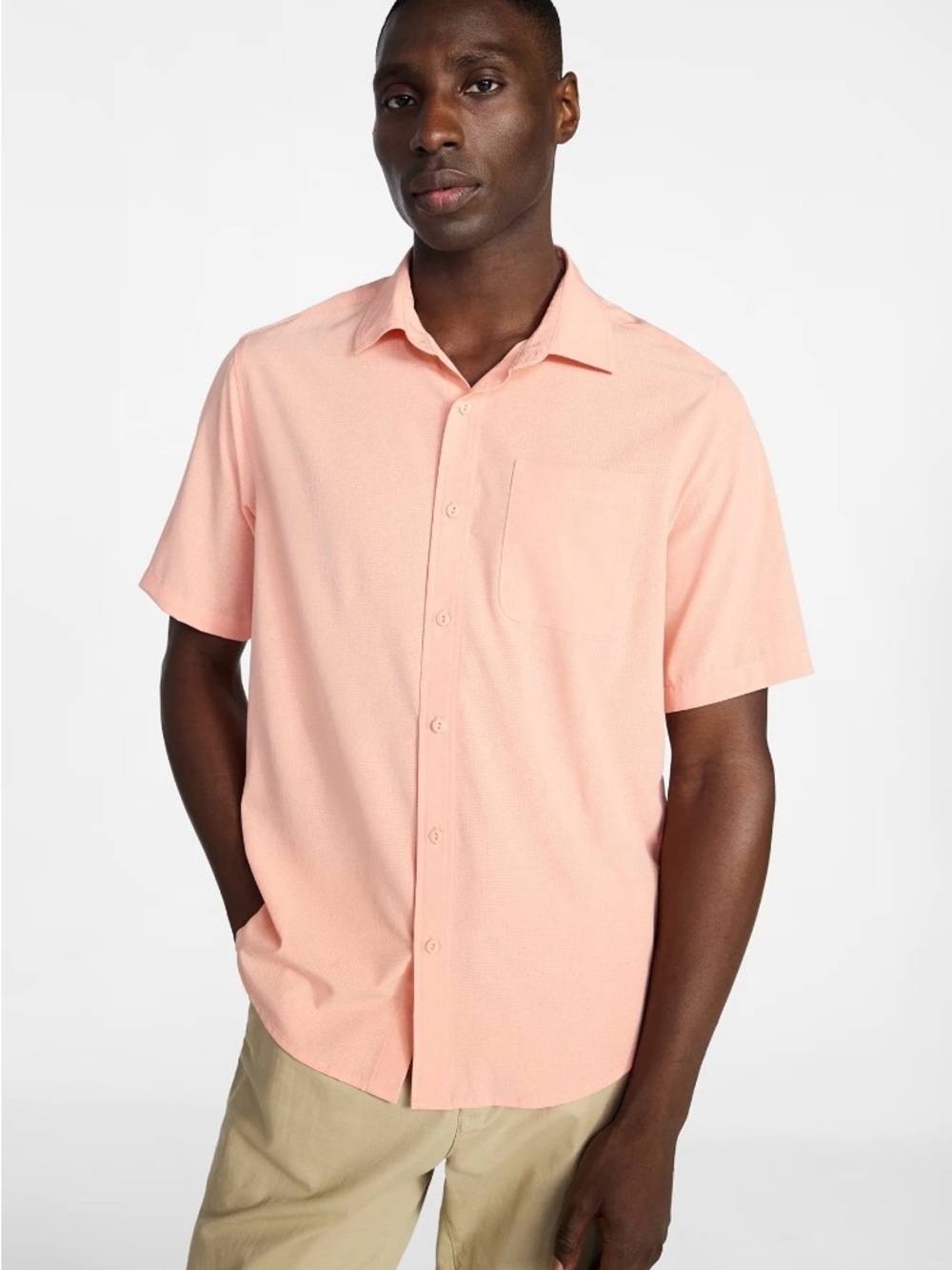 NWT George Men's Short-Sleeve Button-Up Shirt in Light Peach